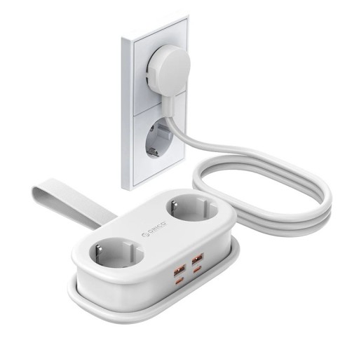Prodlužovačka se 2 zásuvkami a 4 USB porty PD 65 W nabíjecí stanice USB-A 18 W a USB-C 65 W 100 až 250 V do domácnosti i kanceláře