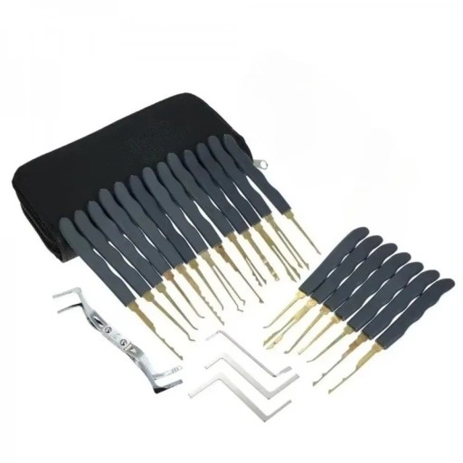 Profesionální sada nástrojů na odemykání zámků 24 dílů z nerezové oceli v pouzdře pro zámečnické práce a manipulaci se zámky