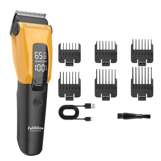 Professional Electric Pet Hair Clipper for Dogs and Cats 3 Speeds LED Display 2000 mAh Battery 6 Attachments USB C Charging