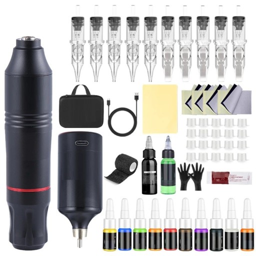 Professional Wireless Rotary Tattoo Machine 12 x 2.7 cm 10V 10000RPM 1200mAh USB Charging Adjustable Stroke 3.5 mm