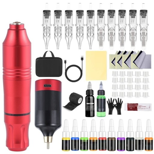 Professionel trådløs roterende tatoveringsmaskine 12 x 2,7 cm 10V 10000 o/min 1200mAh USB-opladning Justerbar slaglængde 3,5 mm
