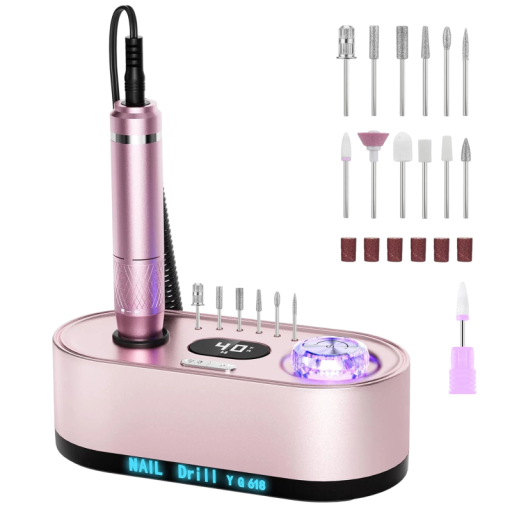 Professionele elektrische nagelschuurmachine 40000 tpm met LCD-display roze set voor acryl- en gelnagels manicure en pedicure