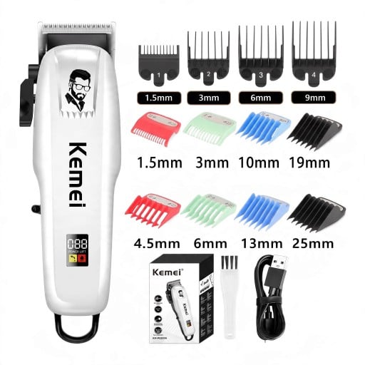 Professionele haar- en baardtrimmer voor mannen Oplaadbaar Duur 180 minuten LED-display Roestvrijstalen snijkop Wit Haartrimsset