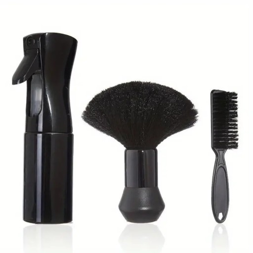 Professzionális borbély készlet 3 az 1-ben Spray 19 x 5,5 cm Ecset 14 x 9,5 cm Kefe 14,5 x 2,7 cm Borbély stílusú kiegészítők