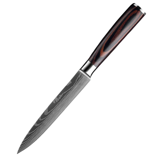 Professzionális rozsdamentes acél Santoku konyhakés, éles szakácskés zöldségekhez és gyümölcsökhöz, ergonomikus fa nyéllel