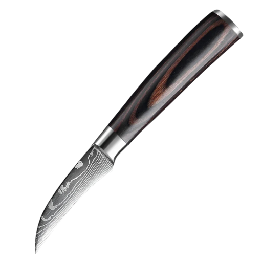 Professzionális rozsdamentes acél Santoku konyhakés, éles szakácskés zöldségekhez és gyümölcsökhöz, fa nyéllel, hámozókés