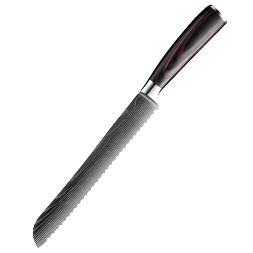 Professzionális Santoku konyhakés 31 cm rozsdamentes acélból. Éles cukrászkés ergonomikus fa nyéllel otthoni és professzionális konyhákba.