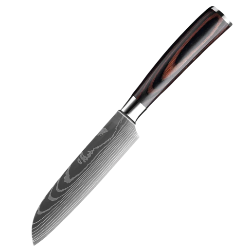 Professzionális Santoku szakácskés 23 cm rozsdamentes acél éles zöldség-gyümölcs kés ergonomikus fa nyéllel a konyhába