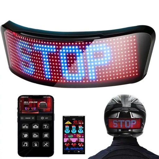 Programowalny wyświetlacz LED do kasku motocyklowego, światło ostrzegawcze RGB z aplikacją, ekran bezpieczeństwa jazdy na rowerze w nocy, bateria 1500 mAh