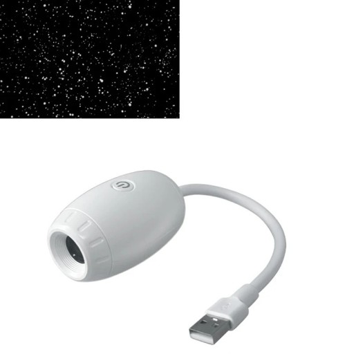 Proiector LED USB pentru cerul înstelat, corp compact mic, formă ovală, alb, stele decorative pentru interiorul mașinii și al camerei
