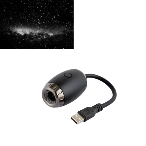 Proiector USB pentru galaxie nocturne și cer cu stele, iluminare LED, design compact, negru, iluminare decorativă pentru mașină și cameră