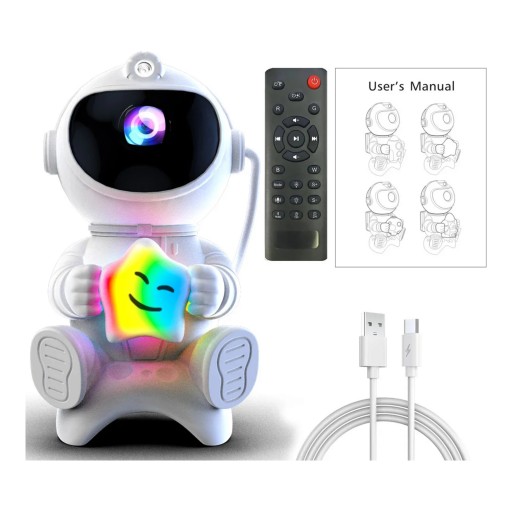 Projecteur d'étoiles Astronaute avec enceinte Bluetooth Lumière nocturne colorée Projection de nébuleuses 17,5 cm Télécommande Blanche Pour la chambre