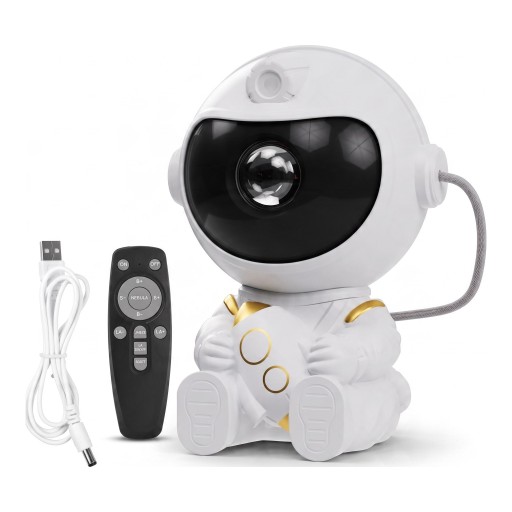 Projecteur d'étoiles Astronaute avec fusée Projection de nébuleuse et d'étoiles Télécommande Tête rotative 360° 13 cm Blanc Décoration de chambre