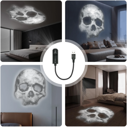 Projekčná lampa s lebkou 28 x 2,5 cm Dekoratívne LED nočné svetlo s USB napájaním Lebková lampa na stenu Halloweenska projekcia svetla