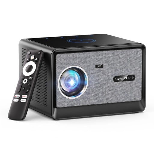 Projektor HORLAT X09 mit Google TV Unterstützung 4K und Sprachsteuerung 24 x 21 x 17 cm 3500 ANSI lm und Lautsprechern 2 x 15 W Schwarz-Grau Heimkino