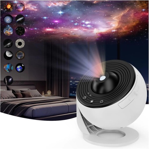 Projetor LED do céu noturno com 11 discos e temporizador, branco e preto, controlo táctil, luz noturna para crianças e decoração de quarto