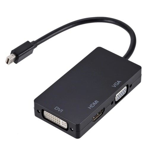 Προσαρμογέας 3 σε 1 Mini DisplayPort σε HDMI DVI-I και VGA για σύνδεση οθόνης ή προβολέα σε υπολογιστή Ανάλυση έως 1080p Καλώδιο 18 εκ. Μαύρο