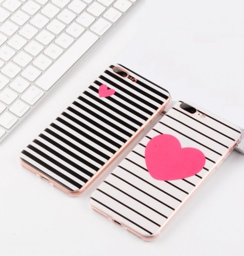 Προστατευτική ριγέ θήκη με καρδιά για iPhone J735
