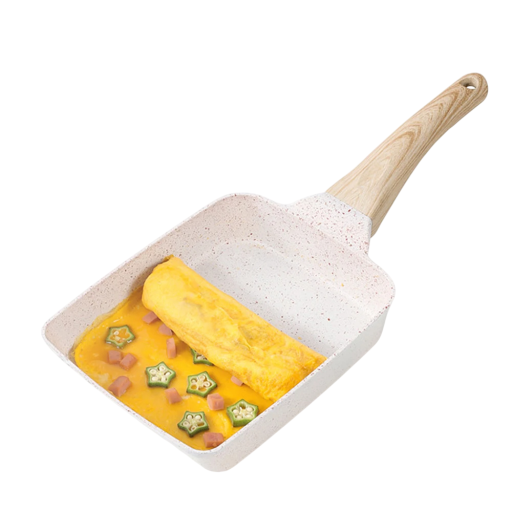 Prostokątna patelnia do omletów 14,5 x 18,5 cm z powłoką zapobiegającą przywieraniu i drewnianym uchwytem