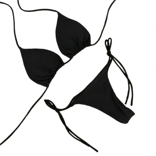 Prosty trójkątny bikini dla kobiet z wiązaniem z tyłu szyi i po bokach. Minimalistyczny krój. Strój kąpielowy na lato i wakacje.