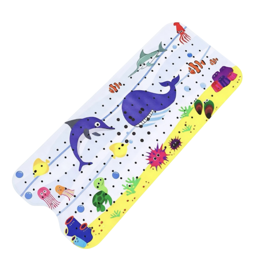 Protecție antiderapantă pentru cadă cu balenă și delfin, 40 x 100 cm, covor lung cu ventuze pentru baia copiilor
