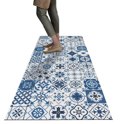 Protiskluzový koberec 50x160 cm Savá kuchyňská rohožka Retro dlaždicový vzor Měkký koberec do koupelny Předsíně Obýváku Dekorace