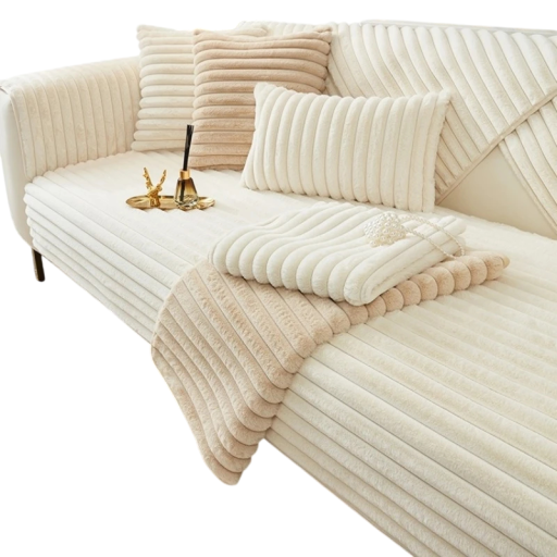 Protiskluzový poťah na sedačku s plyšovými pruhmi 90 x 240 cm imitácia králičej kožešiny prateľný v práčke na pohovku do obývacej izby