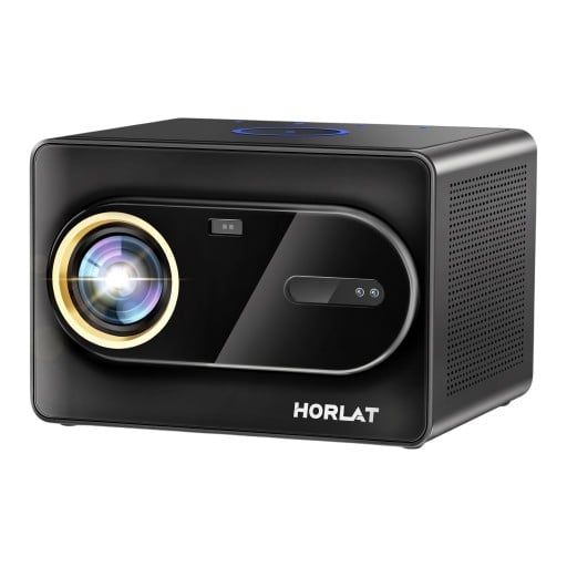 Προτζέκτορας HORLAT X04TVG με Google TV Android 14 Σφραγισμένη οπτική Εμβέλεια 1,5–9 μ 24,6 x 20,7 x 16,9 εκ Wi-Fi 6 και Bluetooth 5.4 Μαύρος Οικιακό