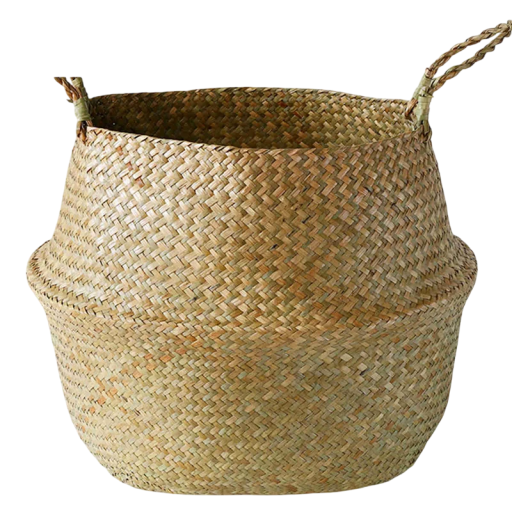 Prútený kôš z morskej trávy 34 x 40 x 45 cm Dekoratívny úložný kôš s ušami Prírodný kôš na zavesenie Kôš na bielizeň alebo hračky