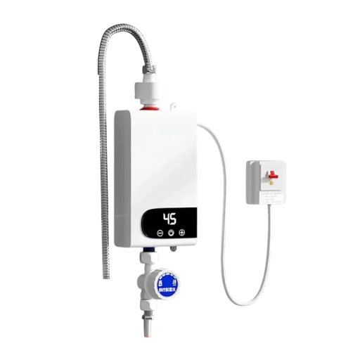 Průtokový ohřívač vody 5500W 220V LCD displej IP4 nerezový bílý elektrický ohřívač pro koupelnu a kuchyň