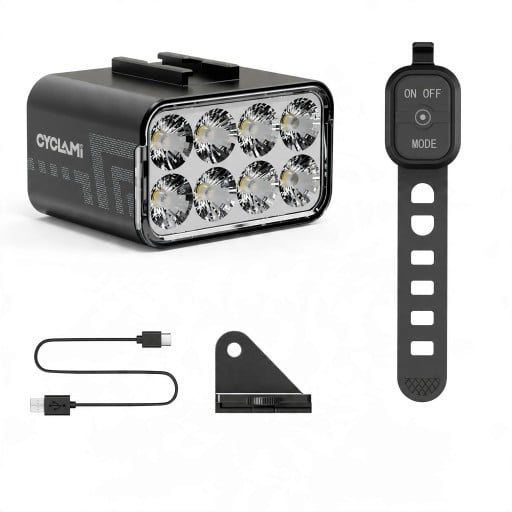Przednie światło na rower CYCLAMI CYC1800 Bezprzewodowy pilot zdalnego sterowania 1800 lm 8 LED Montaż zawieszany pod uchwyt Ładowanie USB-C Czarne