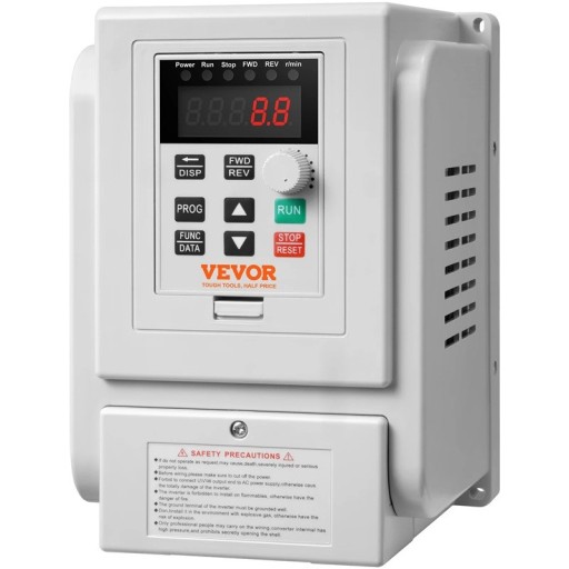 Przemiennik częstotliwości regulator obrotów silnika, 2,2 kW, 10 A, 3 HP, 12,5x12,6x18,6 cm, szary, do pomp wodnych i silników trójfazowych