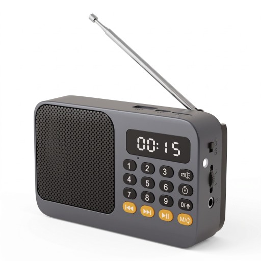 Przenośne radio FM 116 x 34 x 71 mm z Bluetooth 5.0 i odtwarzaczem MP3 z microSD i USB z latarką i ładowaniem USB-C w ciemnoszarym kolorze