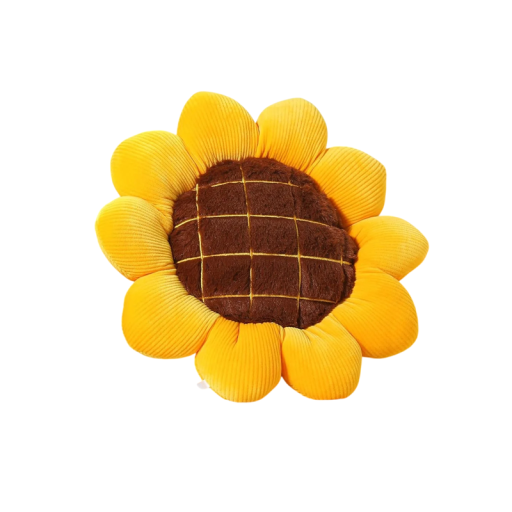 Pude i form af en solsikke, plyss dekorativ 40 x 40 cm gulbrun blød blomsterpude til at sidde på og dekorere interiøret