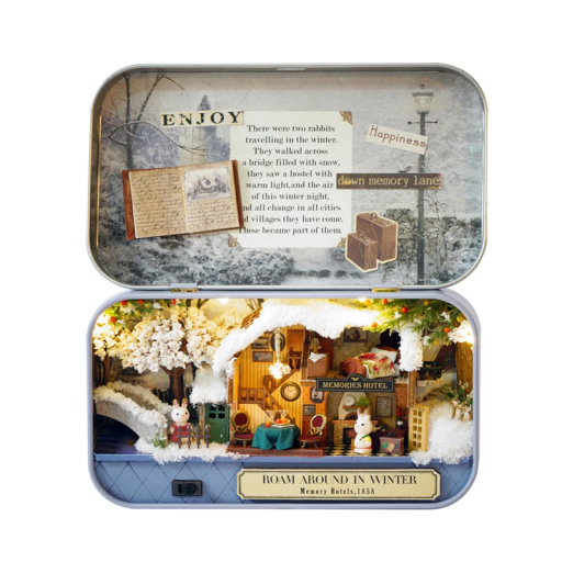 Pudełko Drewniany domek dla lalek DIY 3D Mini teatr Zmontowany model z meblami Kreatywna zabawka Dekoracja Opakowanie na prezent