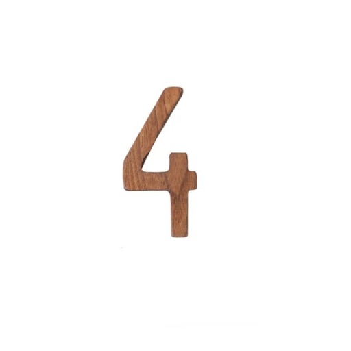Puinen numero 4 koristeellinen 8 cm luonnonpuu ruskea numero ovelle, kalusteille tai sisustuksen merkinnäksi