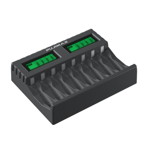 PUJIMAX USB-batterijlader met 8 sleuven voor AAA- en AA-cellen LED-display Kortsluitbeveiliging Opladen van Ni-MH Ni-Cd-batterijen Thuisgebruik