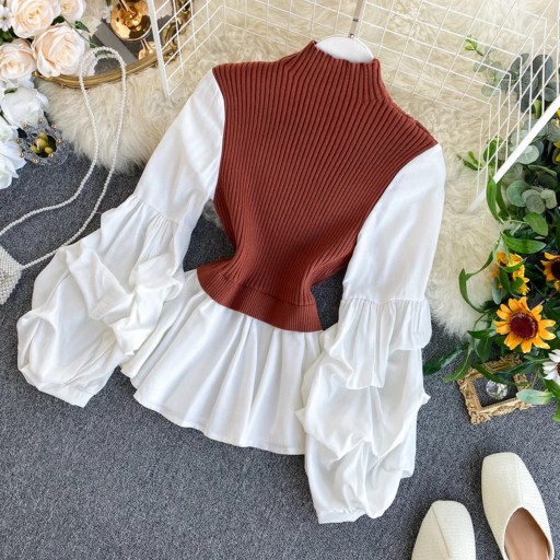 Pull col roulé combiné pour femmes G346