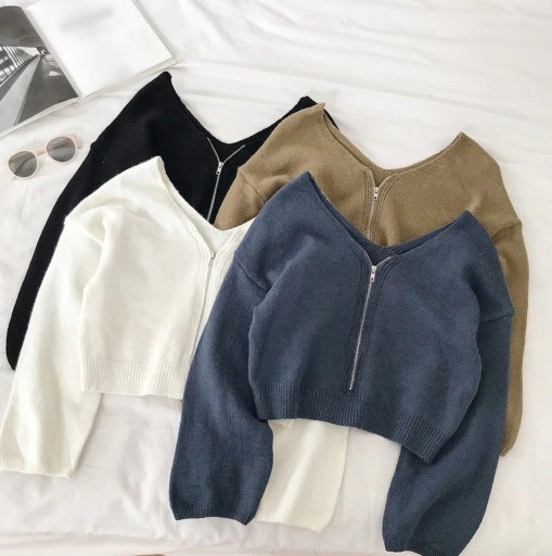 Pull court pour femme avec zip