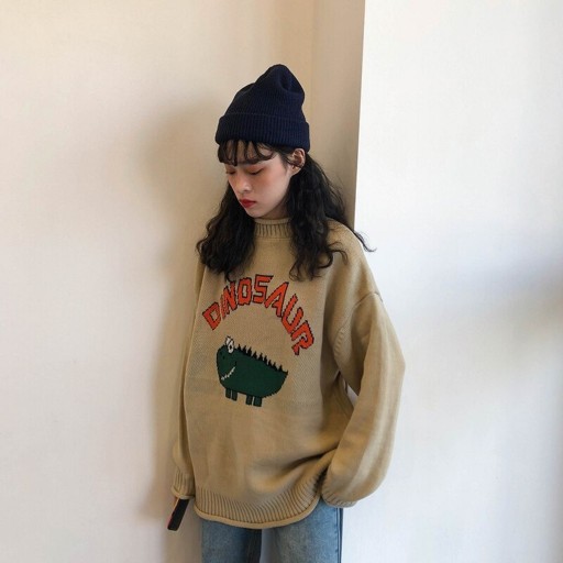 Pull en tricot pour femme avec dinosaure