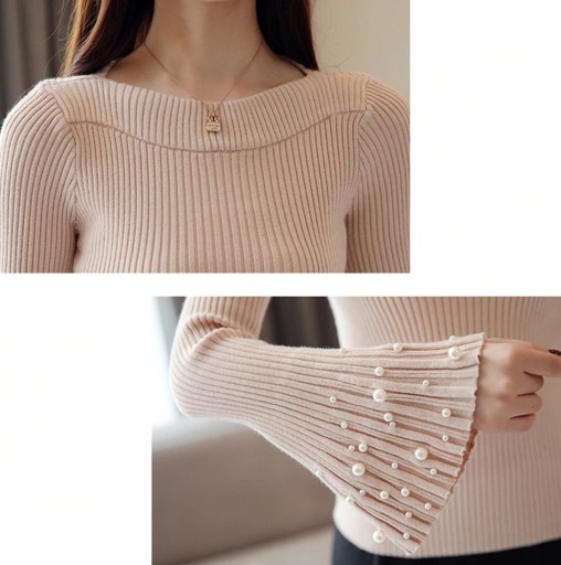 Pull femme avec des manches évasées et des perles