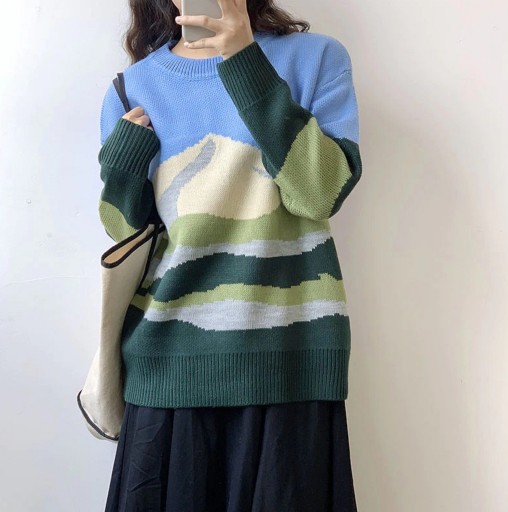 Pull femme avec motif de paysage