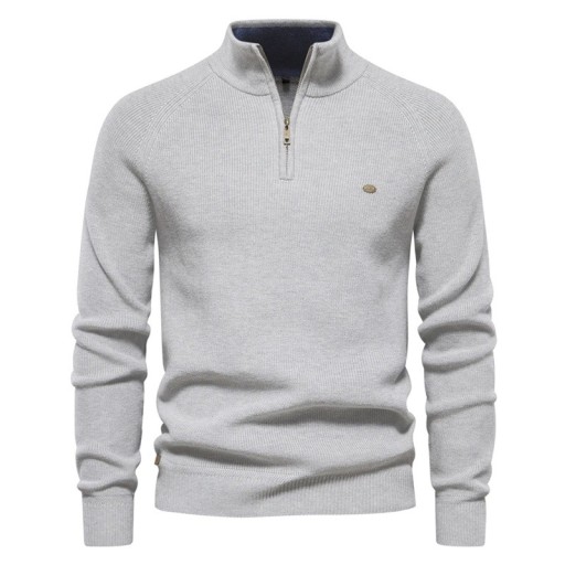 Pull pour homme à manches longues et col roulé Pull en coton élastique avec zip demi-longueur Pull moderne uni plusieurs couleurs