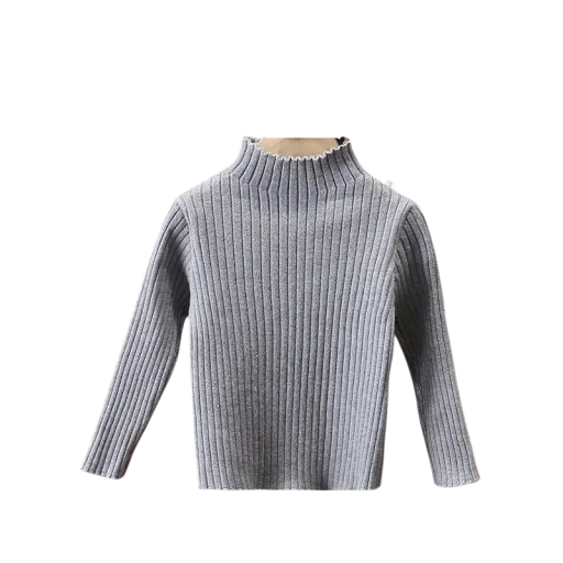 Pullover de Criança Tricotado com Gola Alta Algodão Viscose Pullover Liso de Manga Longa Top Quente de Outono e Inverno para Meninos e Meninas Bebés