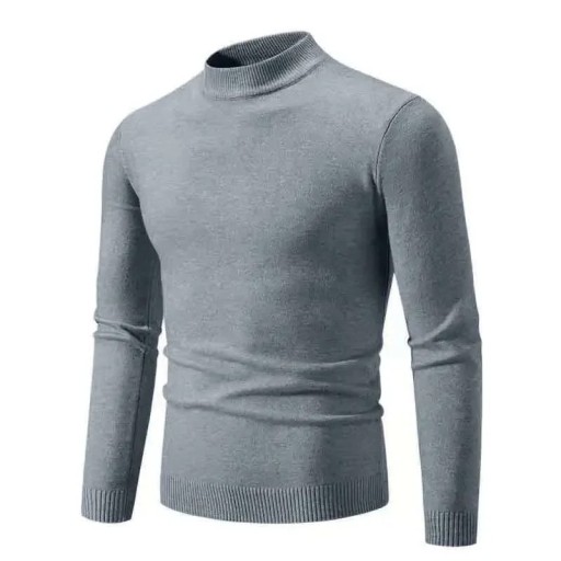 Pulover bărbătesc cu guler înalt Pulover tricotat uni cu decolteu rotund Mâneci lungi Pulover elegant de iarnă toamnă Poliester