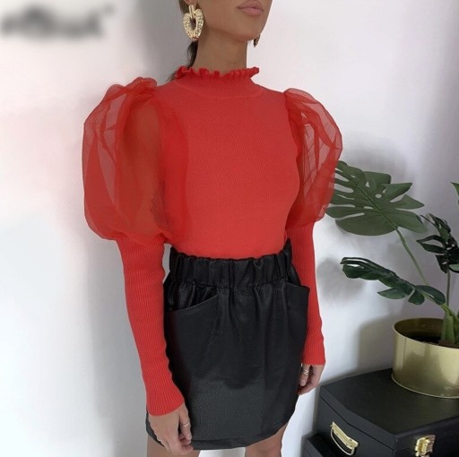 Pulover de damă cu mâneci pufoase G296