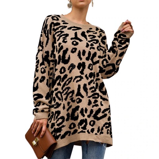 Pulover lung pentru femei, cu model leopard