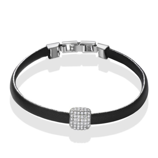 Pulseira de couro feminina com pérola