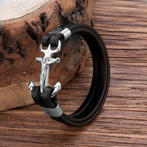 Pulseira de couro masculina âncora