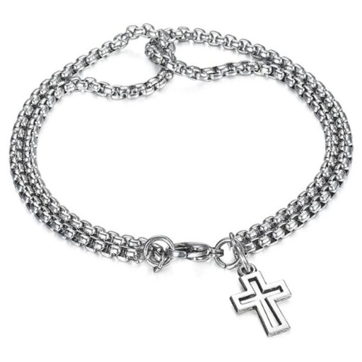 Pulseira dupla masculina com cruz